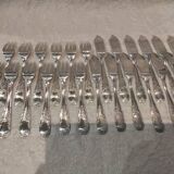 12 forks, 12 fish knives, silver-plated metal, rocaille pattern