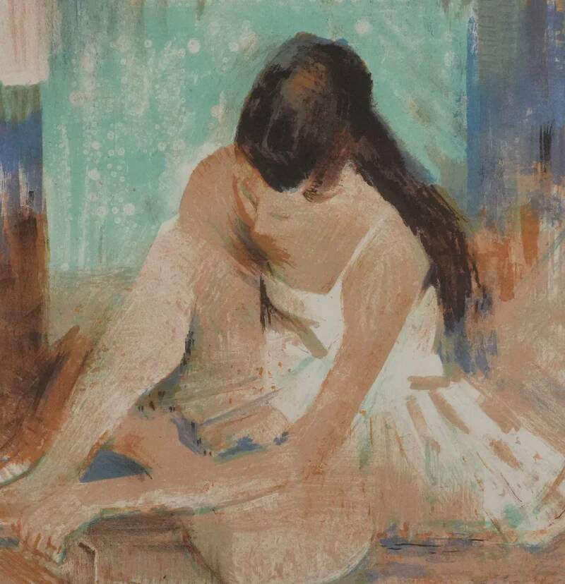 Paul COLLOMB: Dancer on a green background, original signed lithograph.