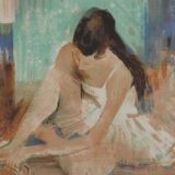 Paul COLLOMB: Dancer on a green background, original signed lithograph.