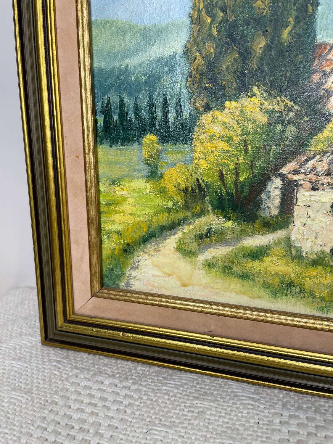 Painting of Mont Ventoux signed Lasimone in gilded wooden frame