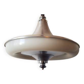 Lampe suspension grand format  annees 70 alu et plastique