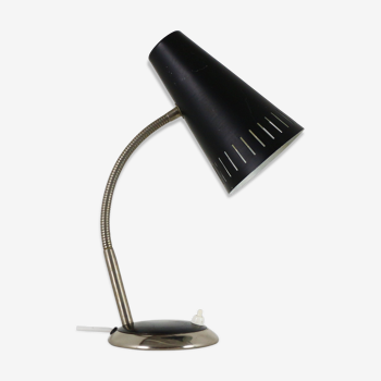 Black metal desk lamp with perforated shade, 1960s