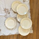 Set of 6 cream and gold colored flat plates Digoin Sarreguemines vintage ACC-7156