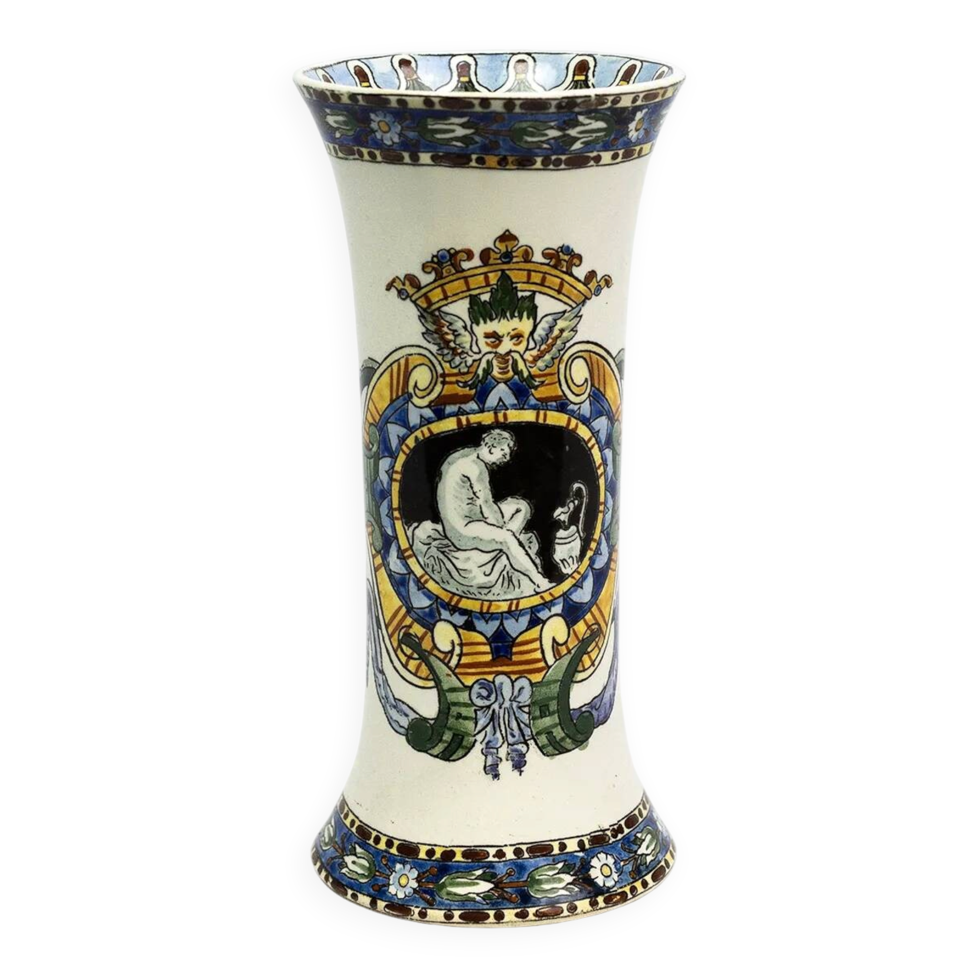 Cornet vase in fine earthenware from Gien, Renaissance decoration — late 19th century