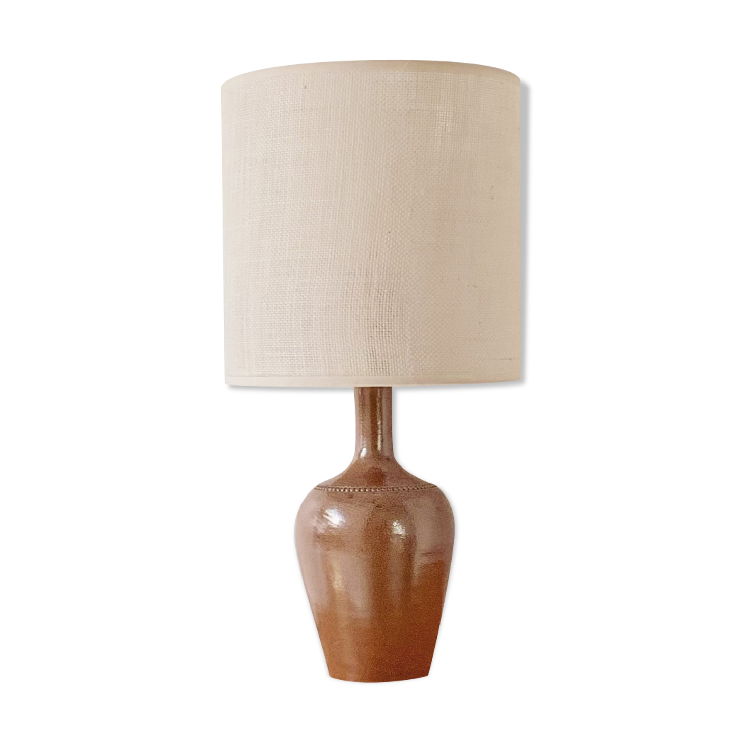 Lampe grès et jute tissée