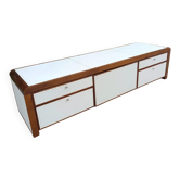 Enfilade / meuble tv cuir surpiqué par Michel boyer 60/70