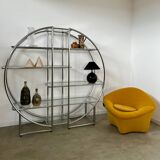 Old circular shelf tubular glazed bookcase art deco style bauhaus design 70s