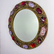 Italian mid-century mirror by Creaciones Gobesso, red & purple Murano rock crystals, 1960s