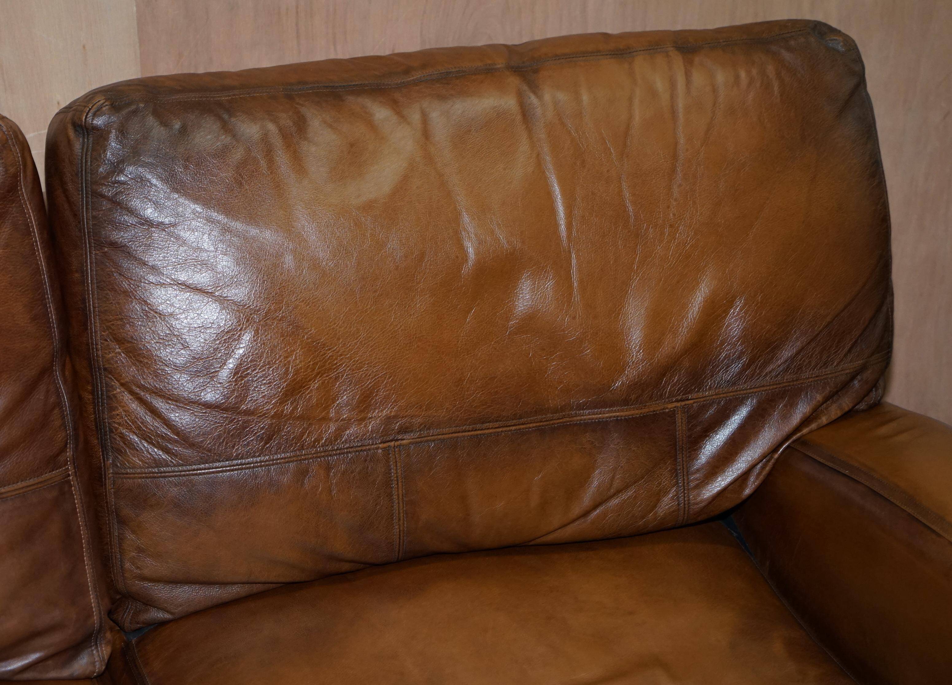 Hand-dyed leather vintage-style sofa