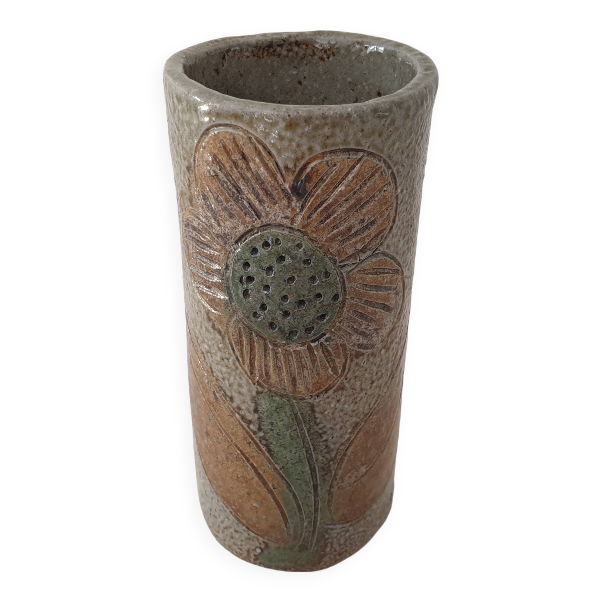 Ceramic cylinder vase signed Jean Claude Monange