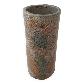 Vase cylindre en céramique signé Jean Claude Monange