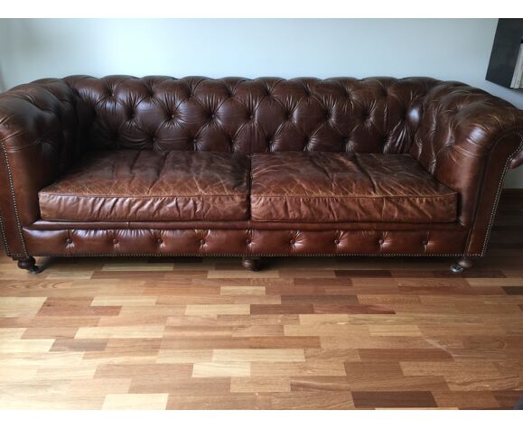 Flamand Vintage Chesterfield Sofa Selency, Used Tufted Leather Sofa