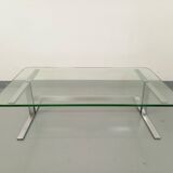 Vintage coffee table in transparent glass and cast aluminum from the 70s