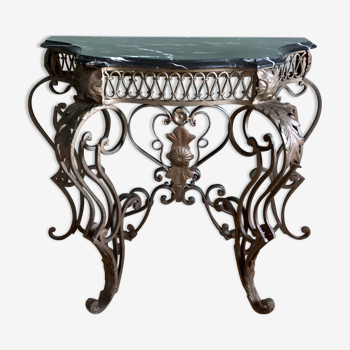 Console in wrought iron black marble