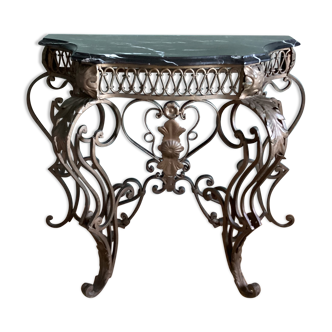 Console in wrought iron black marble