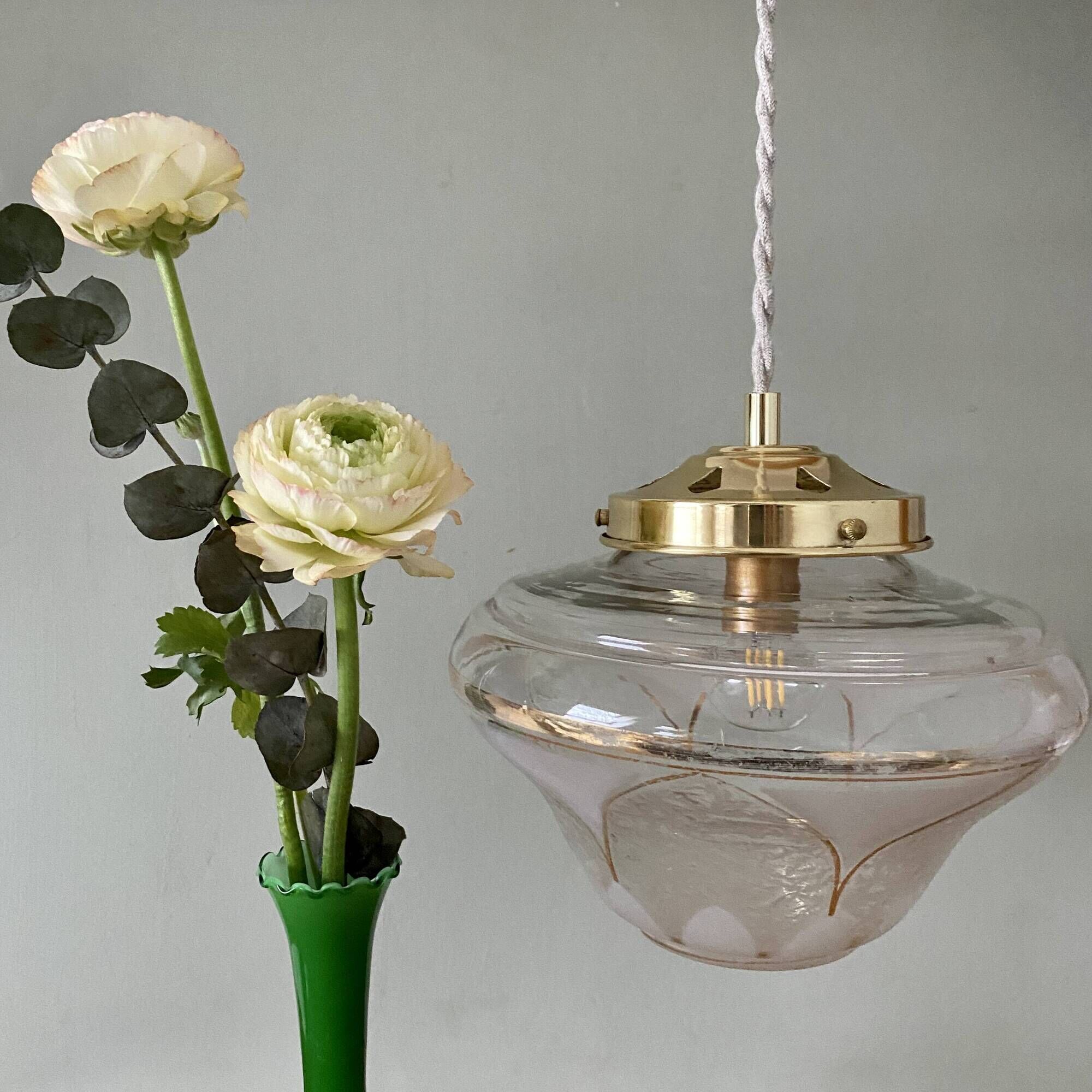 Vintage art deco globe pendant lights in white and gold frosted glass