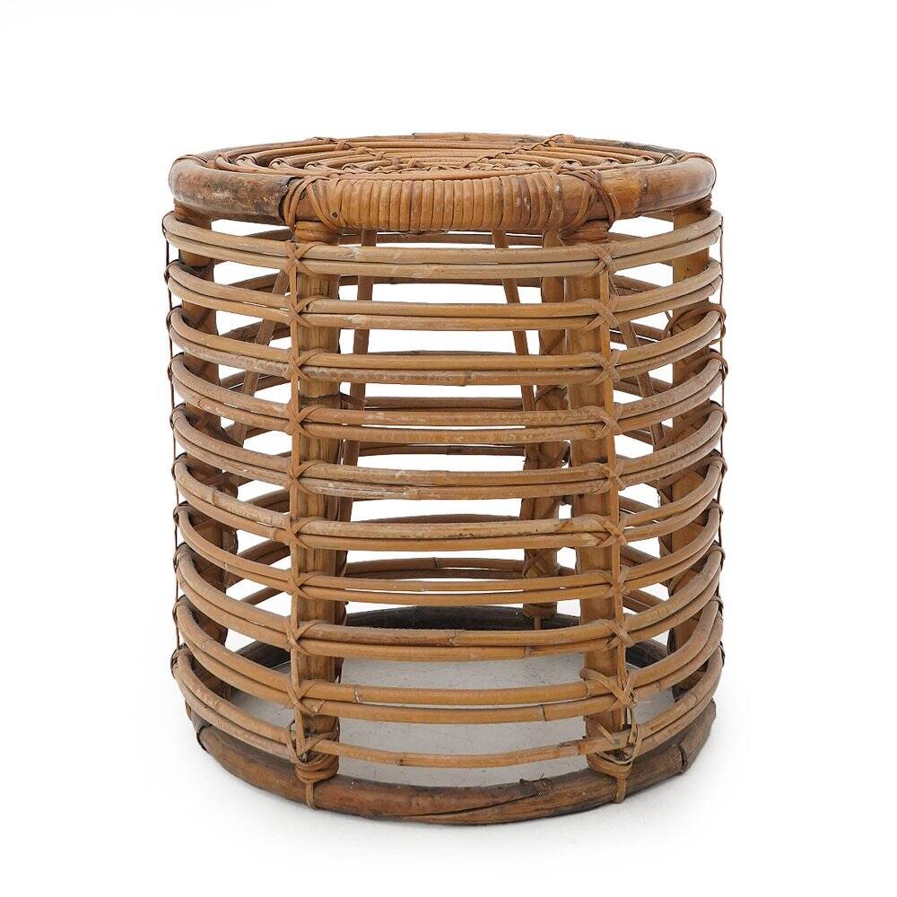 Cylindrical pouf in curved rattan by Castano, 1960s