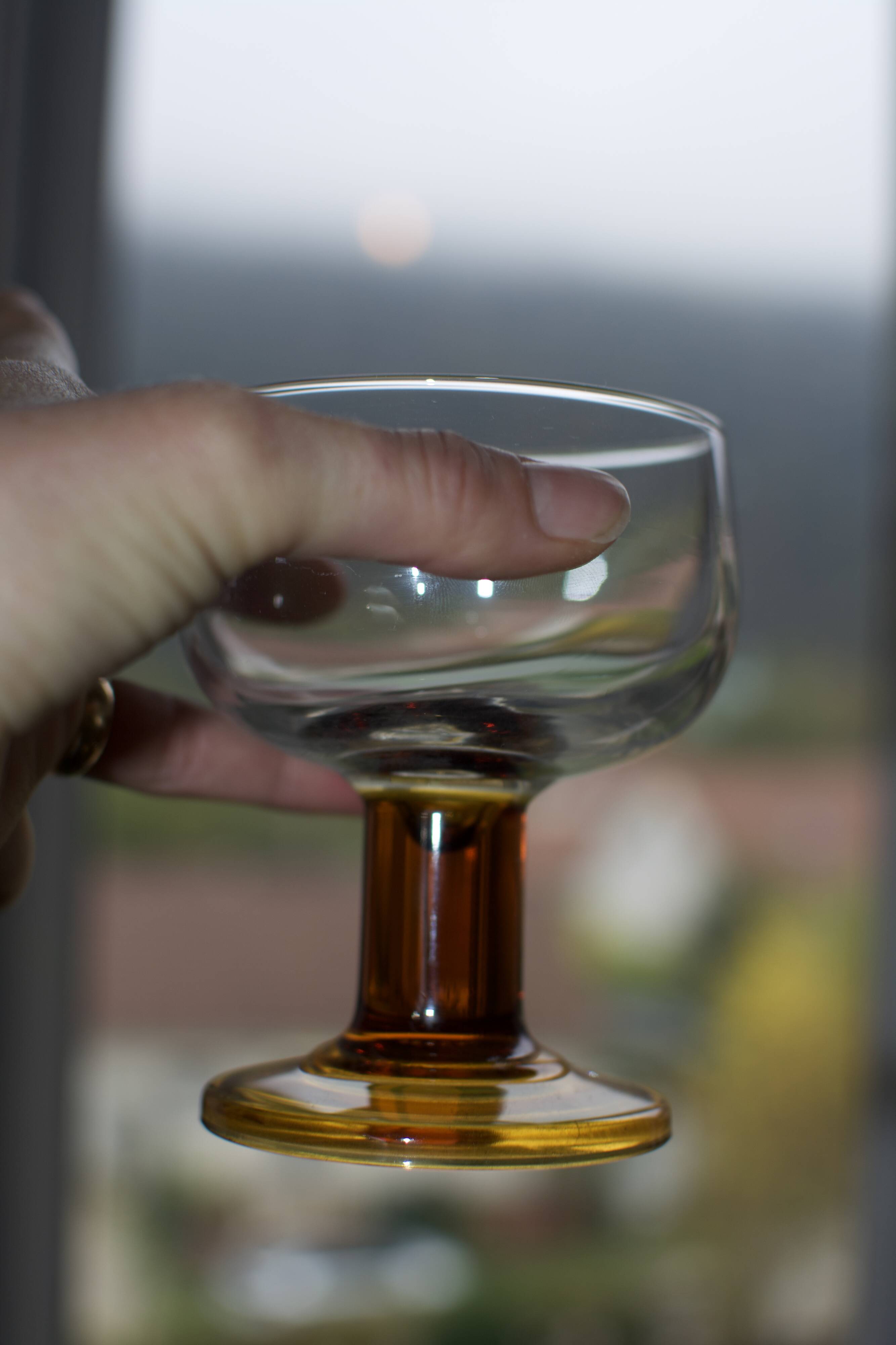 Vintage 70s glasses with amber block feet