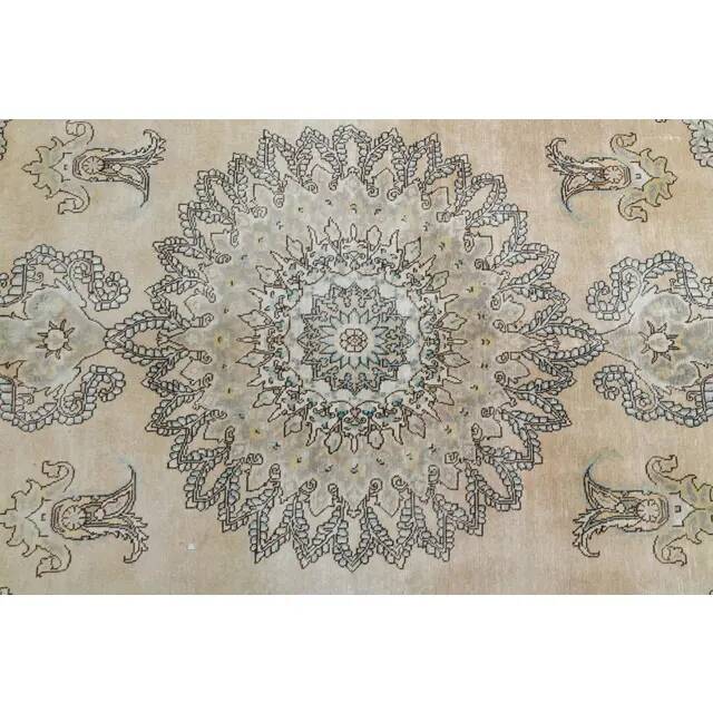 1960s Vintage Persian Handmade Wool Cotton Beige Area Rug 290x385