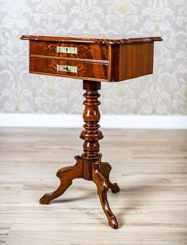 Table de couture antique Louis Philippe avec plateau marqueté, 1860