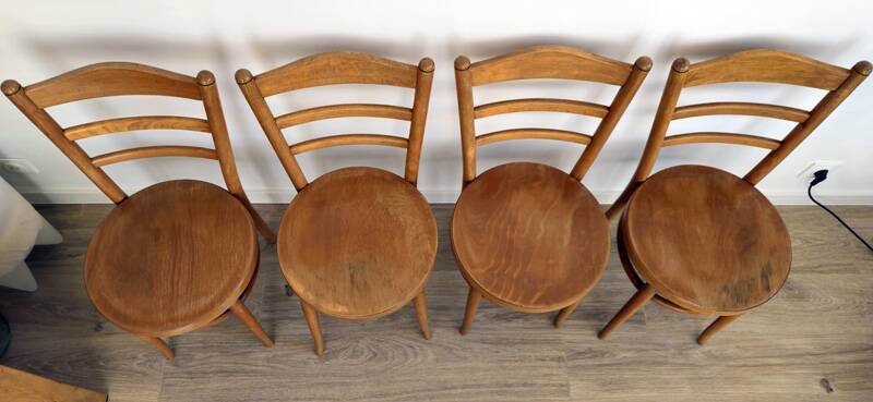 Set of 4 Baumann bistro chairs – model “Le Marais” – light wood