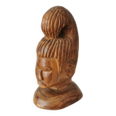 Hand Carved African Ebony Woman Bust: Vintage Tribal Sculpture