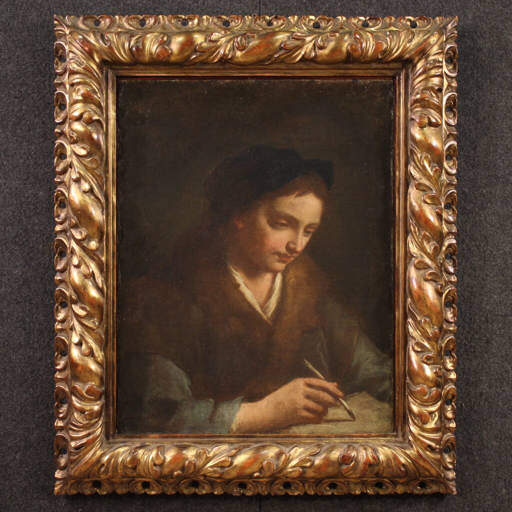 Antique Italian portrait painting from the 17th century