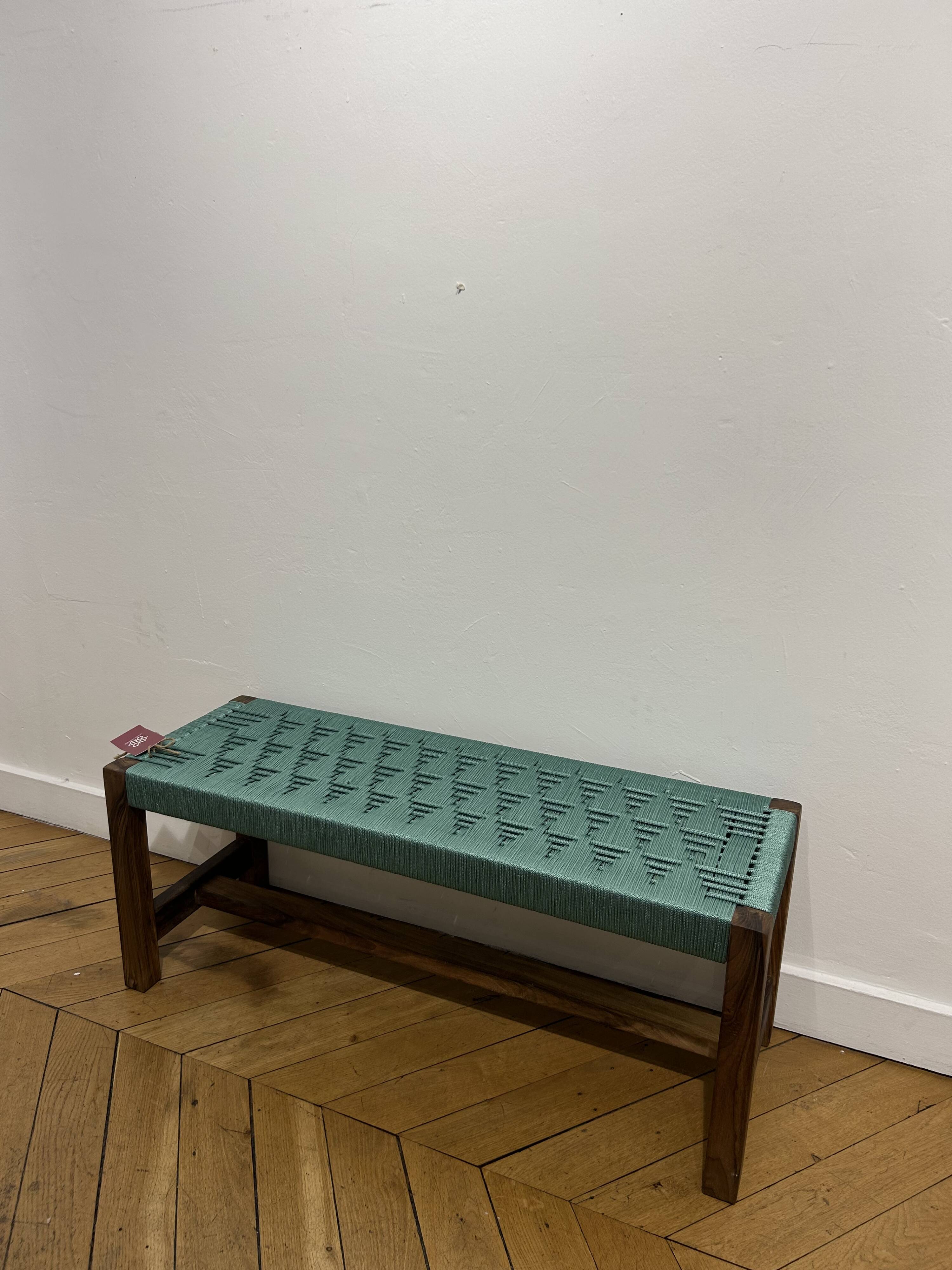 Bench in blue-green woven walnut