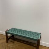 Banquette en noyer tressage bleu vert
