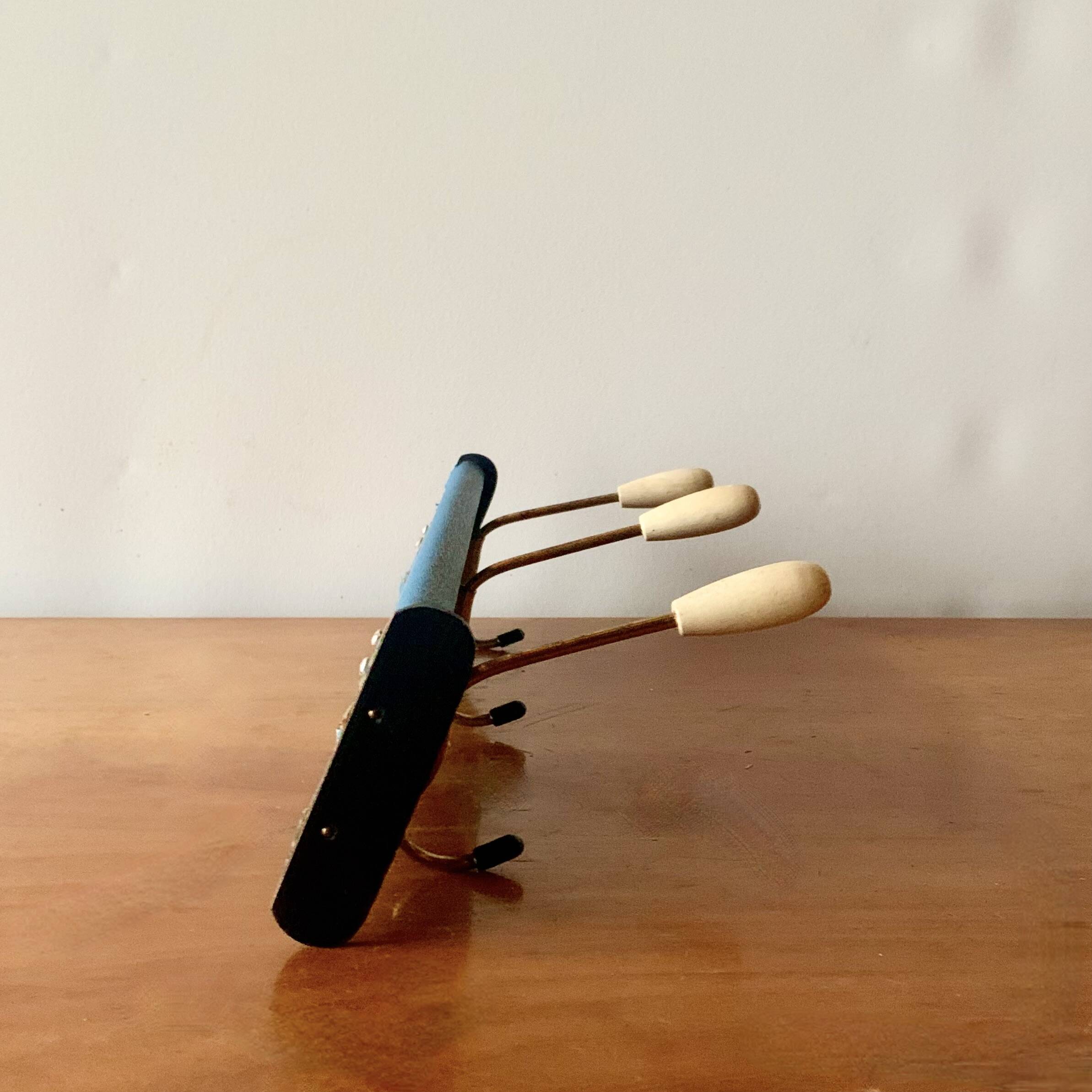 Vintage wall coat rack - 3 brass coat hooks