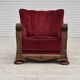 1950s, Danish relax armchair, furniture velour, carved oak wood.
