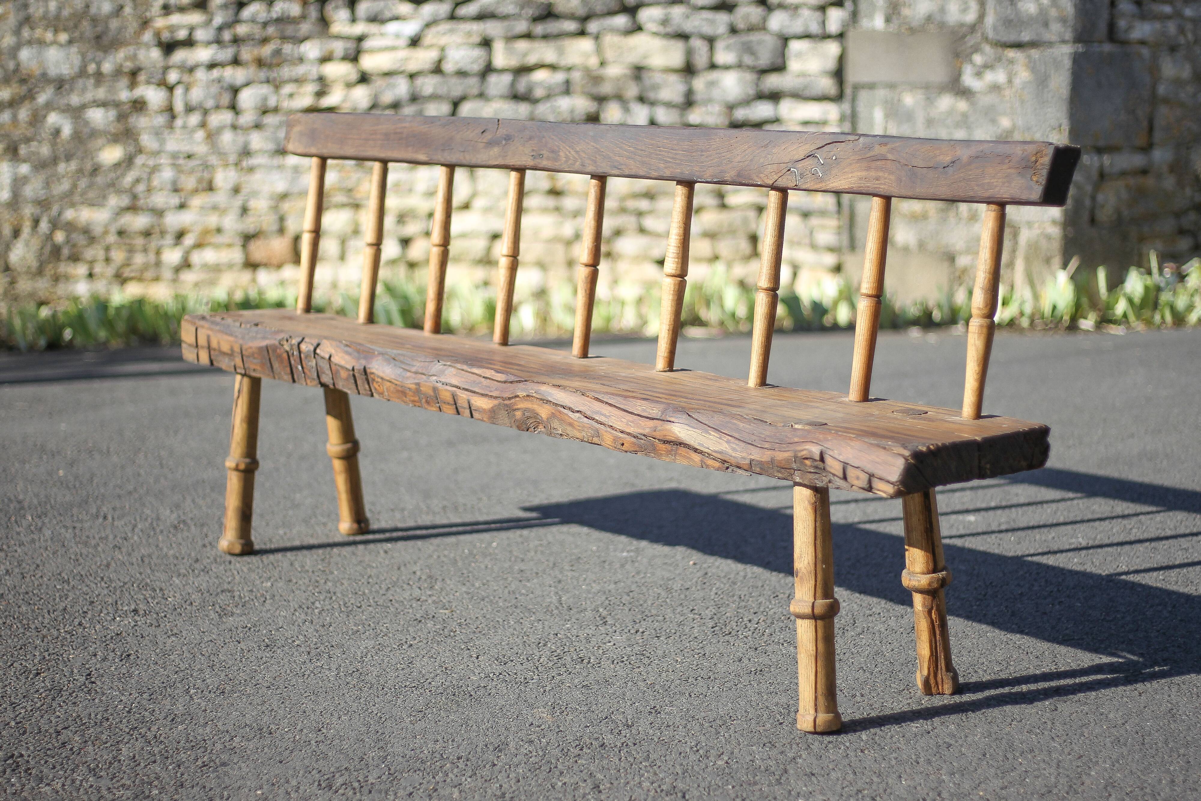 Large vintage wooden bench, old wooden bench, handcrafted bench, brutalist, entrance hall