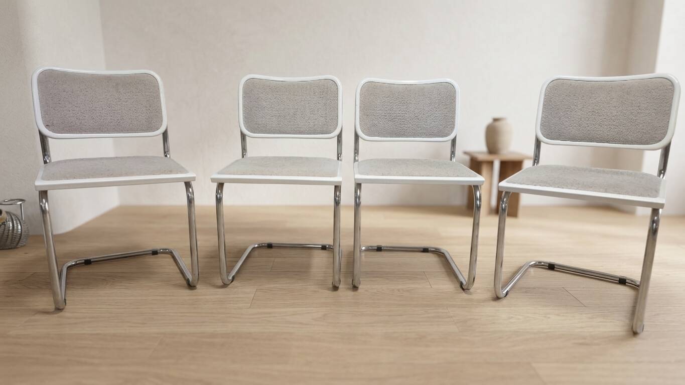 Set of 4 Marcel Breuer tubular chairs, mid-century modern Bauhaus chrome cantilever dining chairs, 20th century