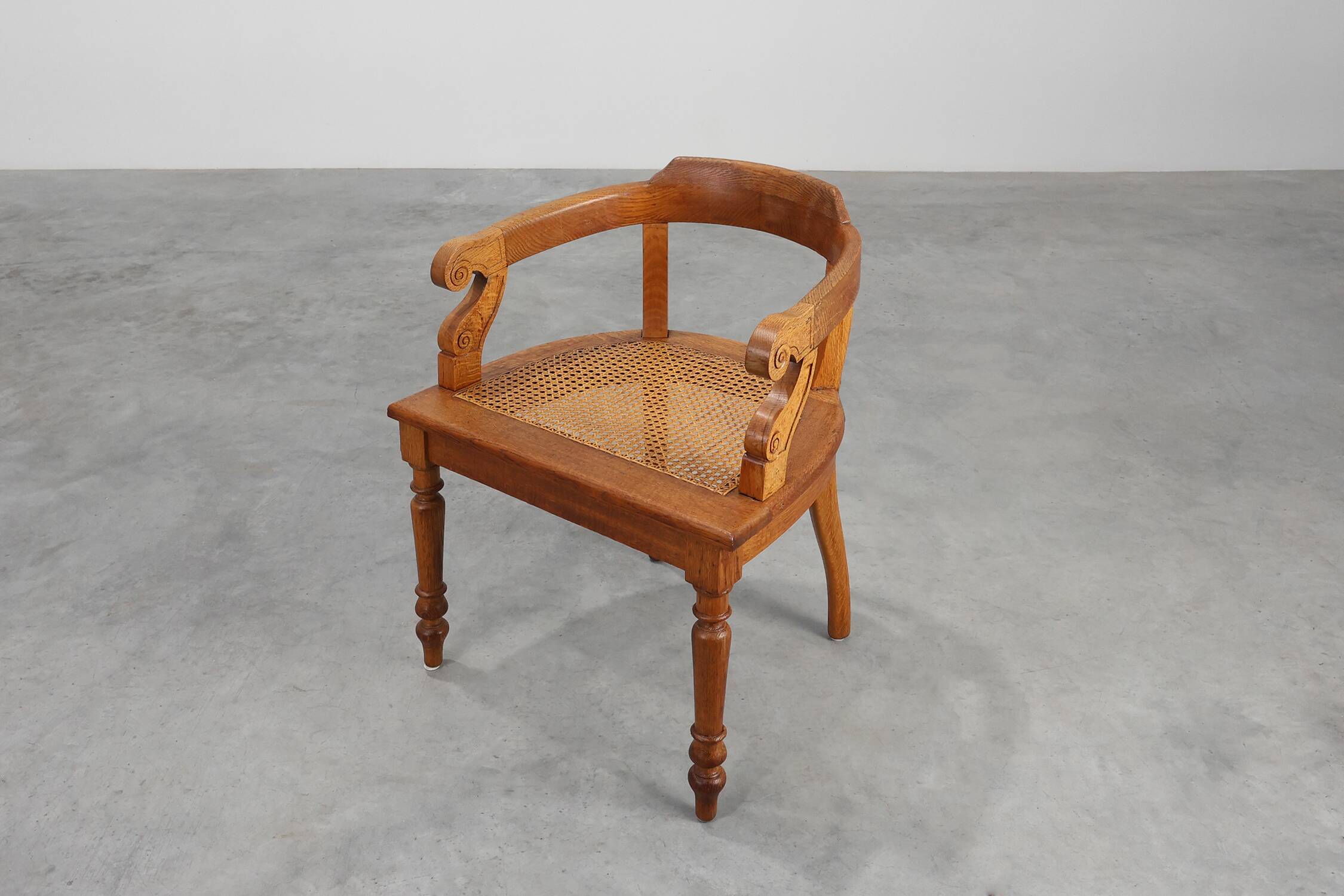 French Neoclassical Oak Chair with Wicker Seat, Late 19th Century