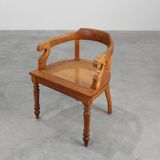 French Neoclassical Oak Chair with Wicker Seat, Late 19th Century
