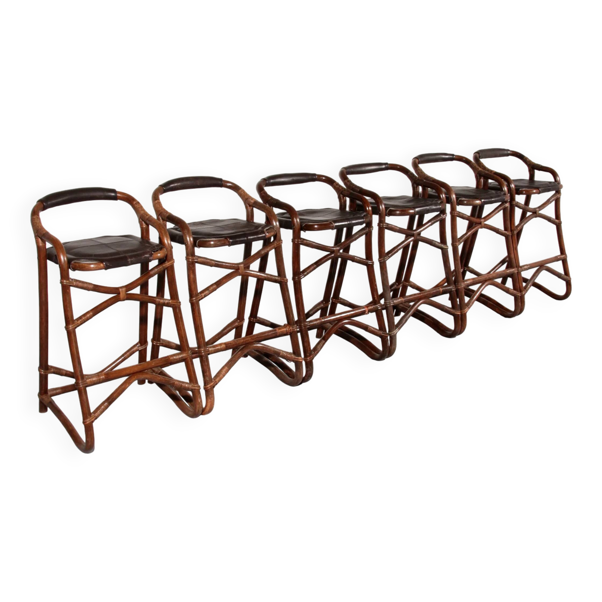 Tabourets de bar en bambou de milieu de siècle, design Horsnæs, Danemark, 1970.