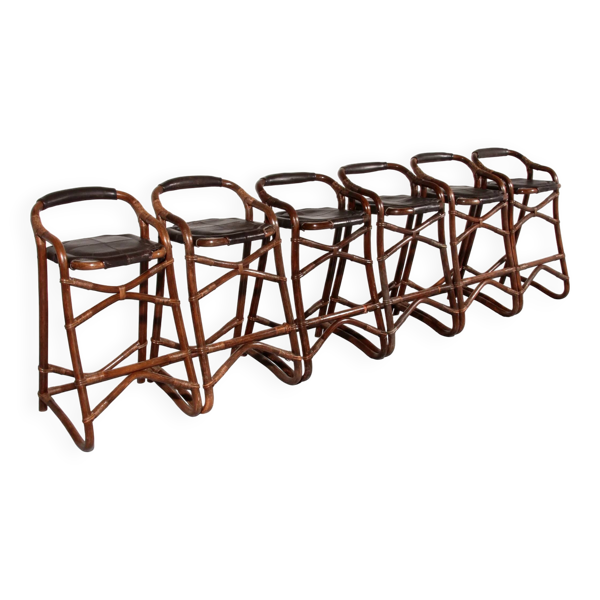 Tabourets de bar en bambou de milieu de siècle, design Horsnæs, Danemark, 1970.