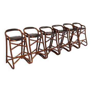 Tabourets de bar en bambou de milieu de siècle, design Horsnæs, Danemark, 1970.