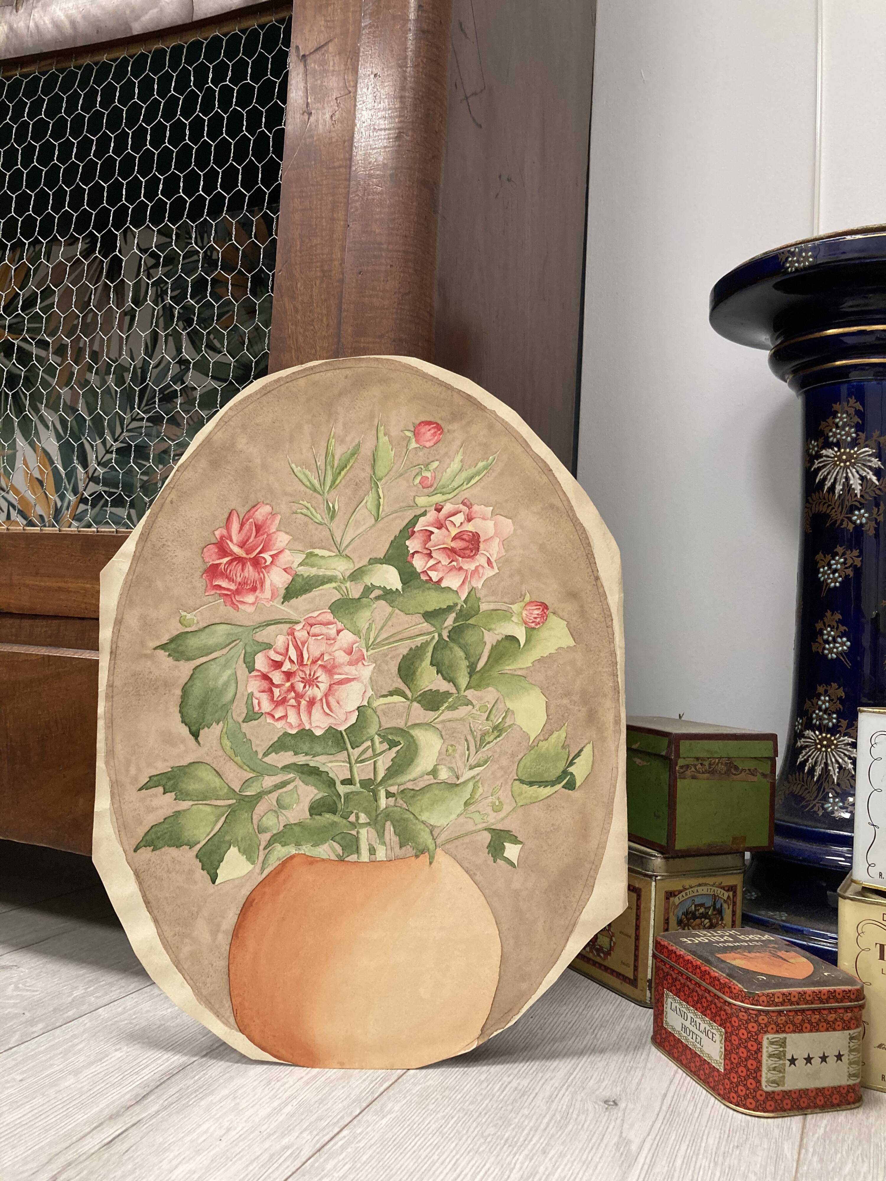 Watercolor with vintage double-sided rose bouquets