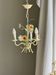 Small vintage cream metal flower chandelier with orange flowers and 3 arms.