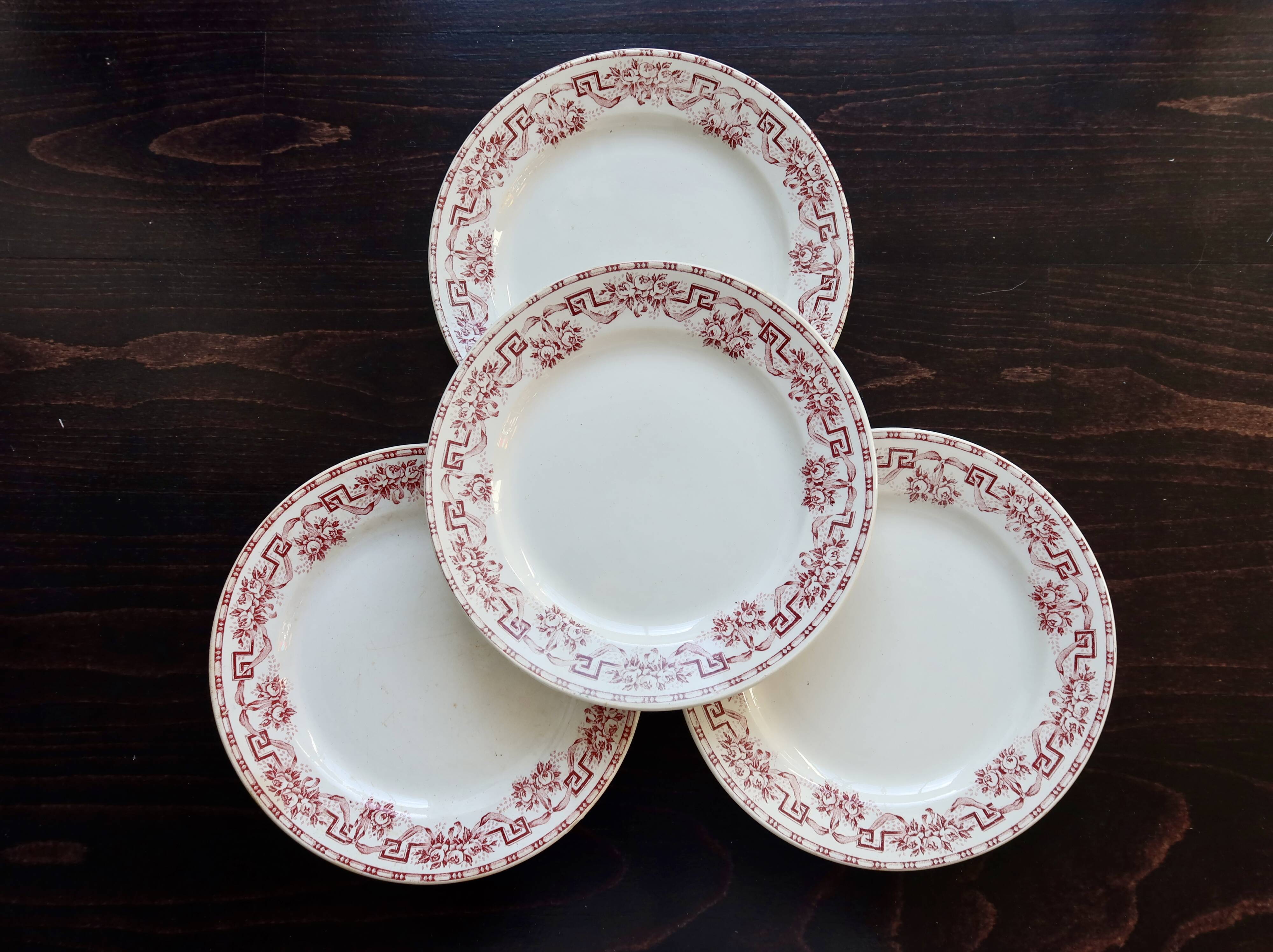 4 vintage ironstone dinner plates - Moulin des Loups - Athens model