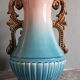 blue and pink art deco polychrome dabbling vases with floral decoration
