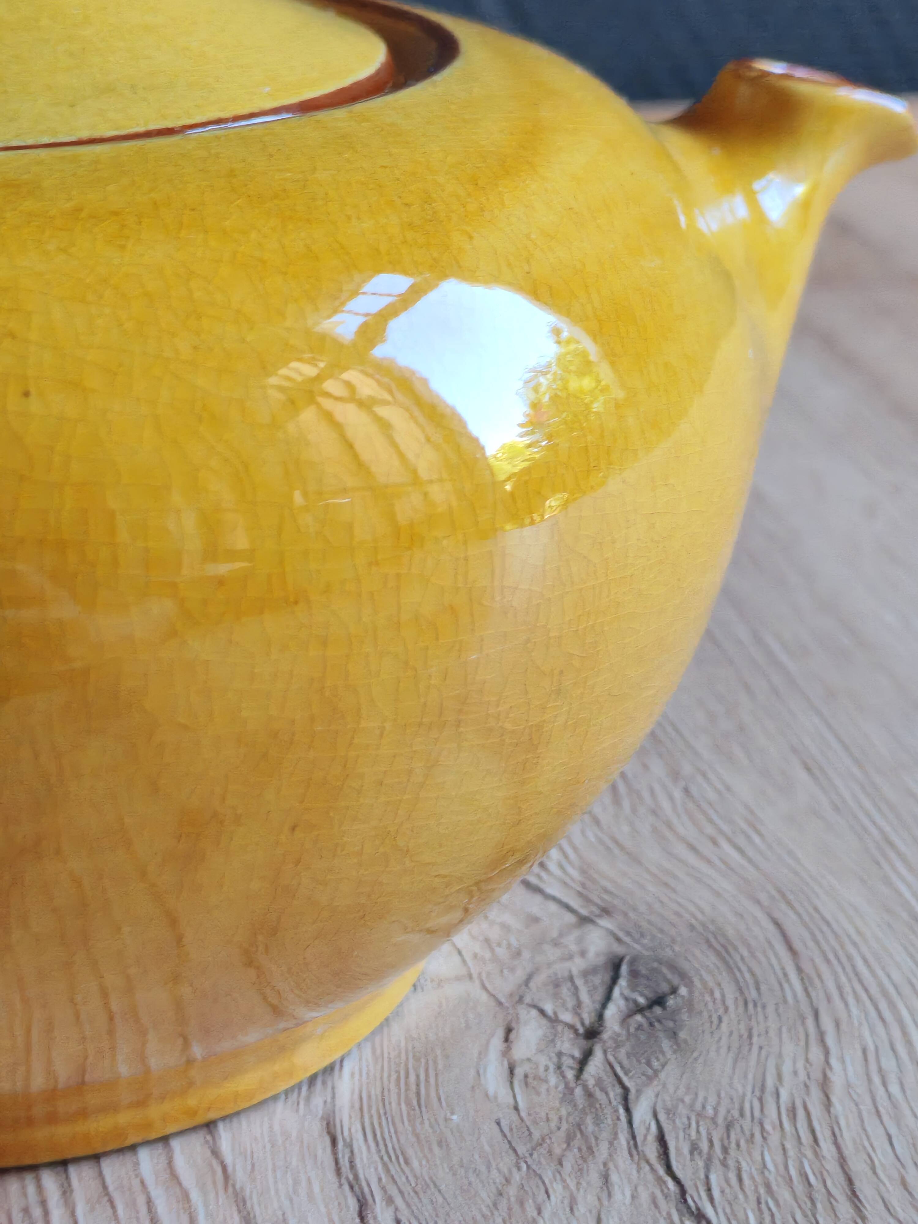 Vintage Mustard Enamelled Ceramic Teapot