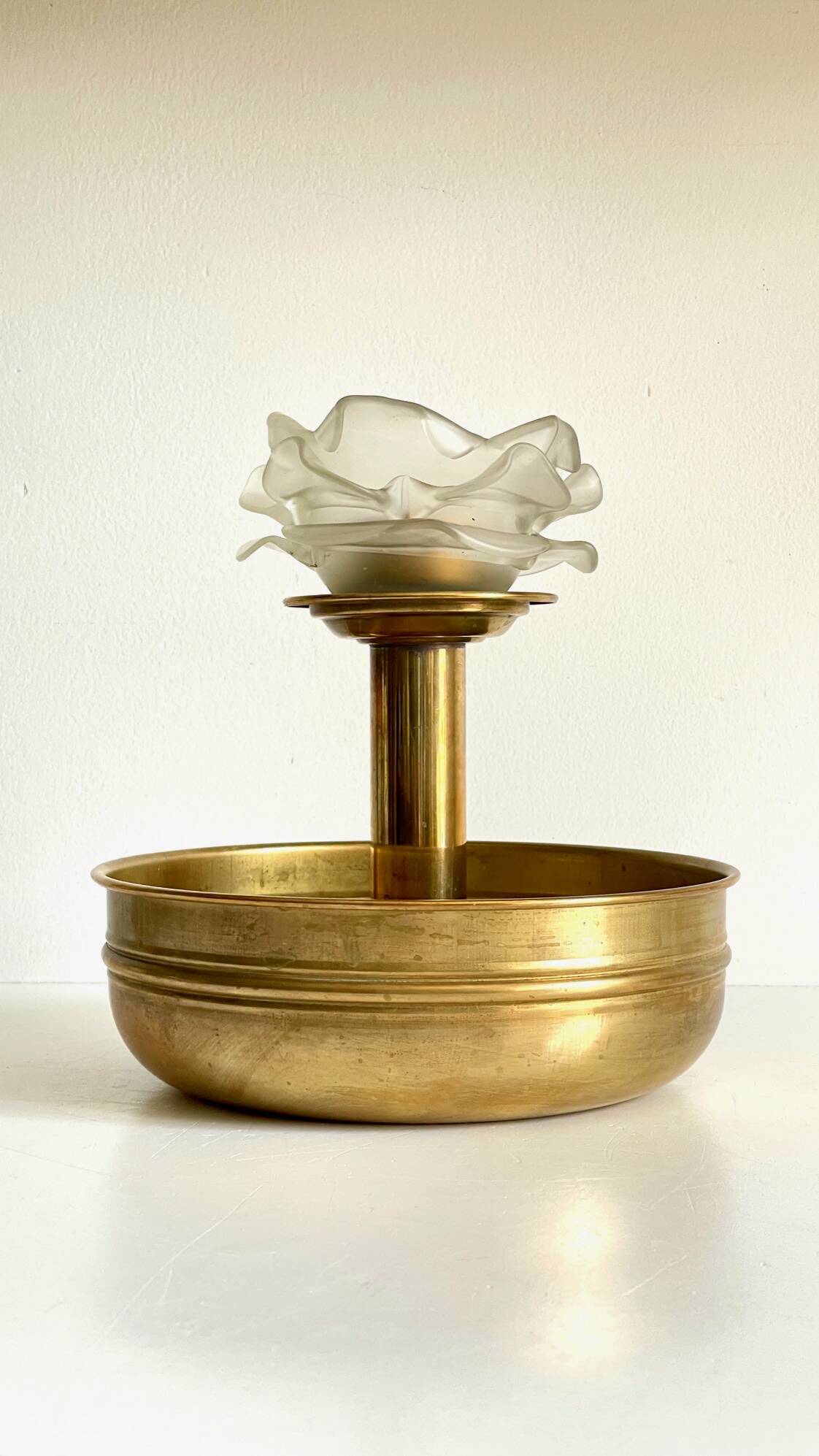 Vintage brass and glass centerpiece candle holder
