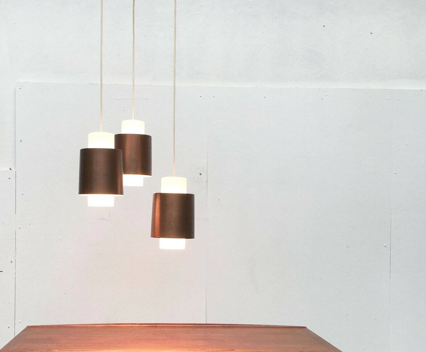 Triple cascade pendant lamp in copper and glass from the modern German space age of the mid-century by Staff, 1960s.