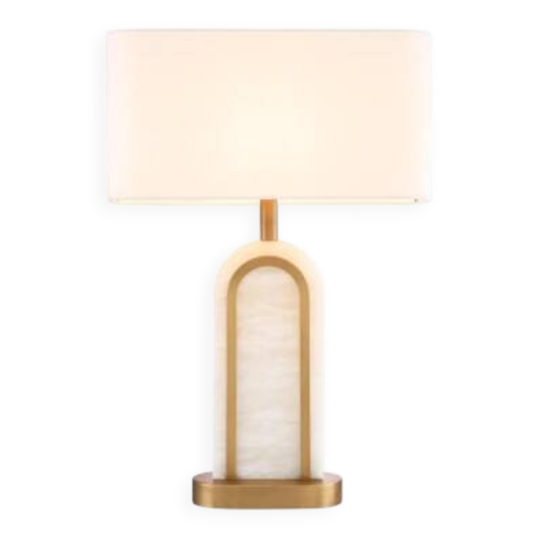 Paire de lampes de table, finition laiton antique et albâtre, luxe intemporel et charme vintage.
