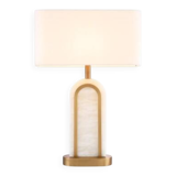 Pair of table lamps, antique brass and alabaster finish, timeless luxury and vintage charm.