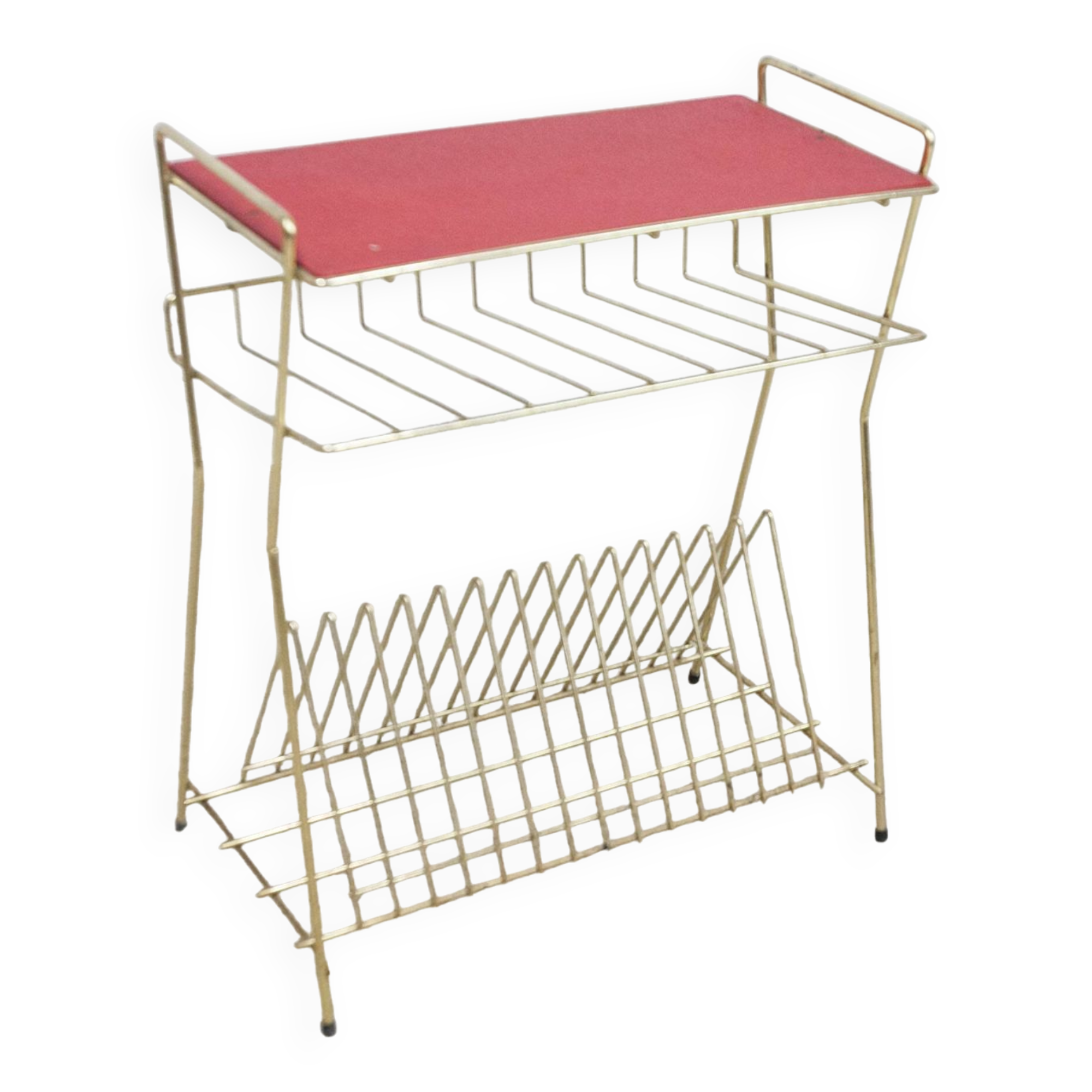 Red vinyl and golden brass server 1960