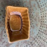 Rectangular glazed ceramic barbotine dish for asparagus sauce, asparagus patterns