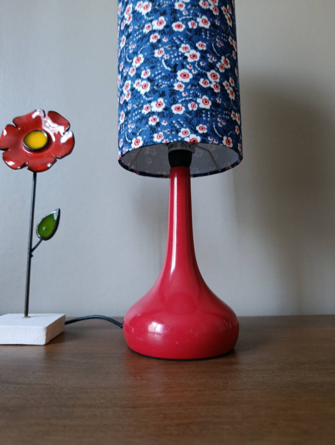 Vintage red bakelite touch lamp, Liberty floral lampshade